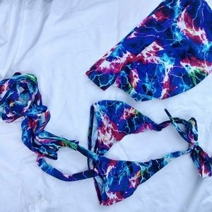 Stripper lycra electric hooded wrap bikini set